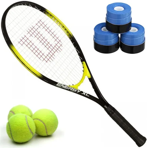 Vista 6 de Wilson Energy XL - Kit de inicio de raqueta de tenis de cuerpo largo de aleación de titanio, viene con un paquete de 3 overgrips y una lata
