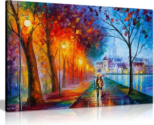 Vista 22 de Pareja bajo un paraguas por Leonid Afremov - Lienzo decorativo para pared (12 x 8 pulgadas)