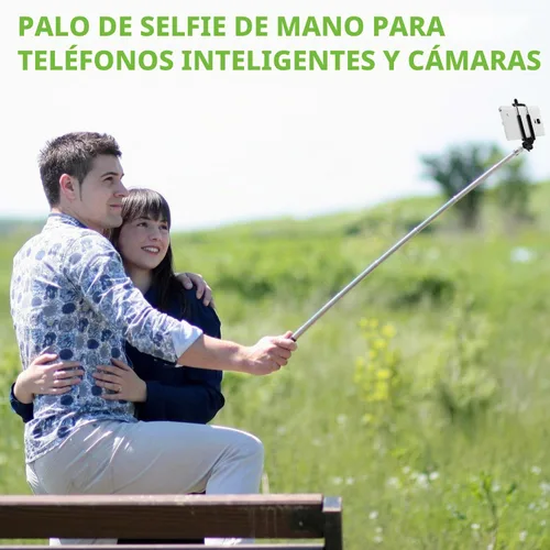 Vista 3 de Cellet Selfie Stick, extensible autorretrato selfie monopie de mano con cable auxiliar para teléfonos inteligentes - negro