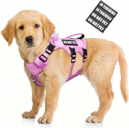 Vista 24 de WINSEE - Arnés para perro a prueba de fugas, arnés Molle de servicio y trabajo con doble asa, chaleco táctico para mascotas con 4 parches
