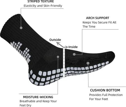 Vista 3 de 13 pares de calcetines de fútbol antideslizantes para hombre, almohadillas de agarre, calcetines atléticos para fútbol, baloncesto, deportes