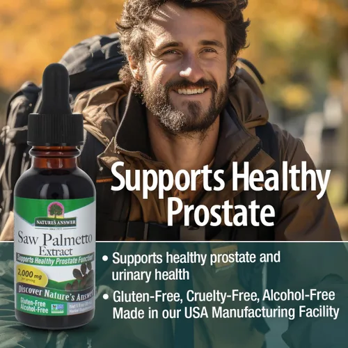 Vista 4 de Nature's Answer Extracto de bayas de palma enana americana sin alcohol, 1 onza líquida Apoyo de próstata Salud urinaria natural Promueve