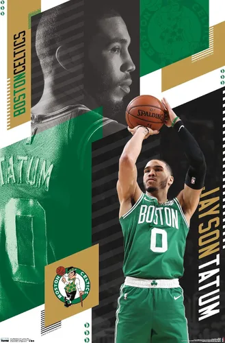 Vista 9 de Trends International NBA Boston Celtics - Póster de pared de Jayson Tatum 19, 14.725 x 22.375 pulgadas, versión enmarcada de madera de granero