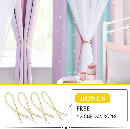 Vista 2 de NICETOWN Cortinas para dormitorio de niñas, cortinas de arco iris, cortinas de estrellas, cortinas de princesa, decoración de habitación