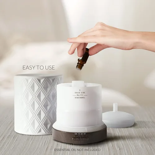 Vista 5 de EARNEST LIVING Difusor de aceite esencial para habitación grande en cerámica blanca de 250 ml con aromaterapia, 4 temporizadores, 7 luces nocturnas
