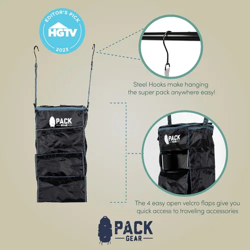 Vista 7 de Pack Gear Organizador colgante de maleta, cubos de embalaje plegables esenciales de viaje, paquete grande o equipaje de mano, organizador de estante