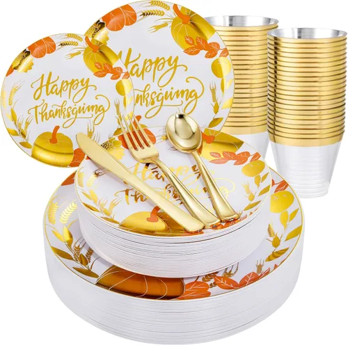 Vista 16 de KIRE - 25 platos de plástico negro y dorado para invitados de Halloween con diseño de calabaza sonriente, incluye 50 piezas de platos negros, 150