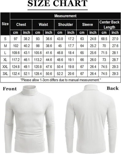 Vista 6 de COOFANDY Camisetas de manga larga con cuello alto para hombre, ajustadas, acanaladas, básicas, suéter de punto ligero