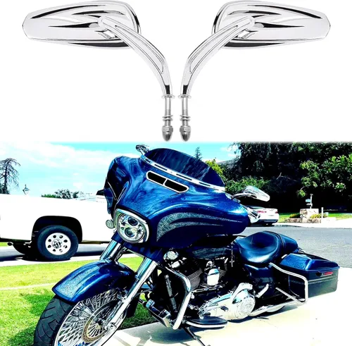 Vista 13 de Espejo retrovisor lateral de 8 mm en negro para motocicleta con estilo hueco Compatible con Harley Street Glide, Road King, Dyn, Softail, Bobber
