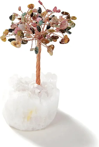 Vista 8 de KALIFANO Amatista natural (más de 100 piedras preciosas!) Árbol de cristal de chakra con base de racimo de cuarzo, árbol de dinero bonsái Feng Shui