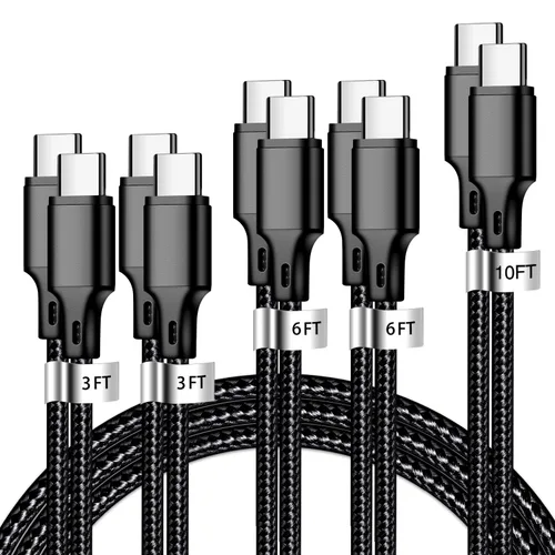Vista 16 de Cable de carga USB A a USB C, paquete de 5 [3/3/6/6/10 pies] cable de carga rápida tipo C de alta velocidad de datos y transferencia compatible