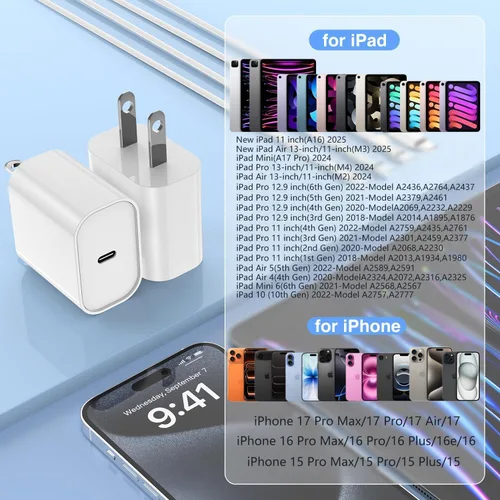 Vista 5 de Paquete de 2 cargadores rápidos USB C para iPad Pro 13 (M4)/iPad Pro 12.9/11 en 2025-2018, iPad Air 6th (M2)/5th/4 10.9 pulgadas, iPad 11/10/Mini