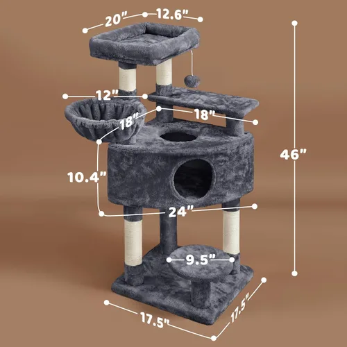 Vista 3 de Yaheetech Torre de árbol para gatos de 46 pulgadas Centro de actividades para interiores de varios niveles con amplios condominios, postes