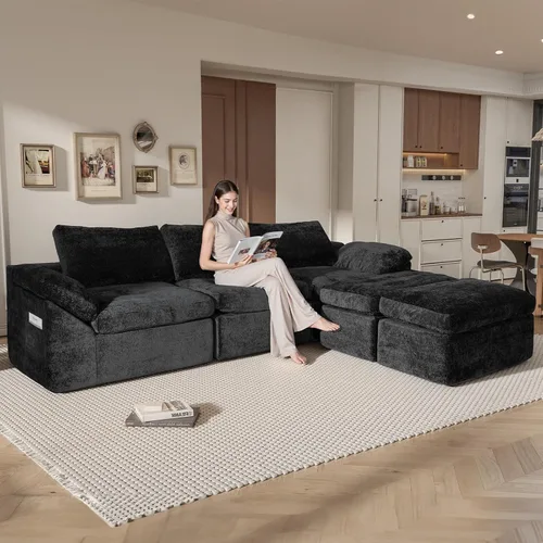 Vista 4 de Sofá modular de nube de 108 pulgadas para sala de estar, sofá deshuesado en forma de U con asiento profundo, moderno de 5 plazas con otomana