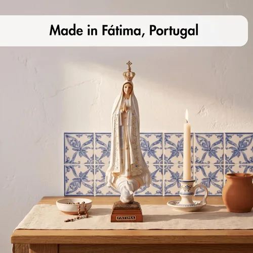 Vista 2 de Estatua de Nuestra Señora de Fátima con ojos de cristal de 12 pulgadas fabricada en Portugal