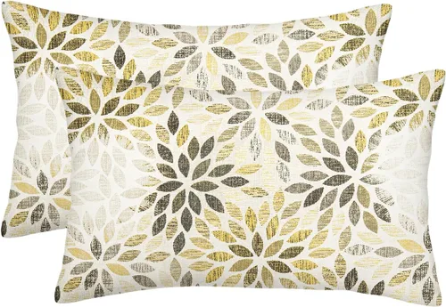 Vista 23 de Juego de 2 fundas de almohada negras y grises de 40 x 40 cm, geométricas, florales, decorativas para exteriores, fundas de almohada estilo granja