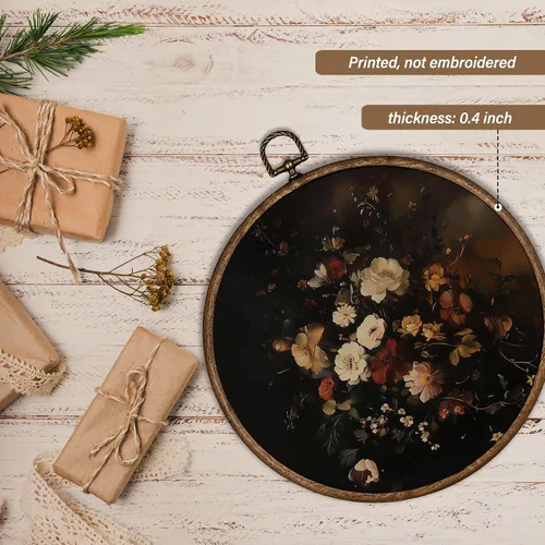Vista 6 de XBBMGG Dark Academia Moody Arte de Pared Floral, Decoración Colgante de Pared Redonda con Flores Bohemias Oscuras de Otoño, Impresiones en Lienzo