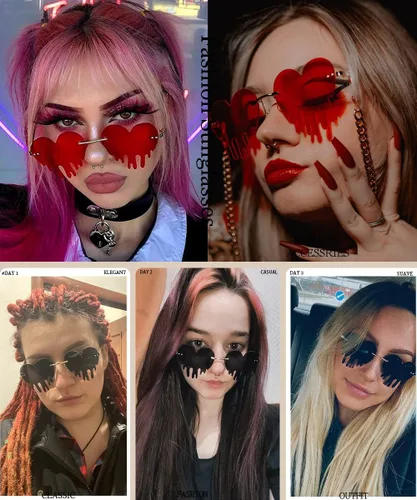 Vista 2 de BOJOD Gafas de sol con forma de corazón goteantes para mujer, gafas de sol de moda para fiesta