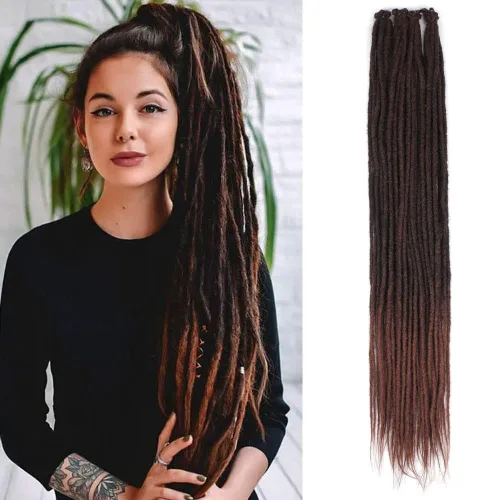 Vista 46 de Kraler Extensiones de Rastas Azules, Extensiones de Rastas Sintéticas de Ganchillo de 22", 100% Hechas a Mano, Rastas de Una Sola Punta, Delgadas