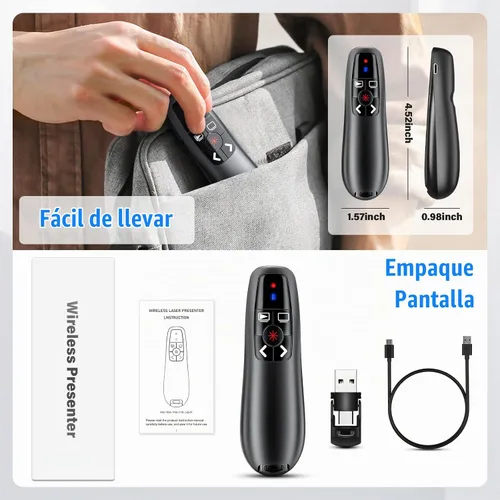 Vista 7 de Clicker de presentación USB tipo C 2 en 1, Clicker para presentación de PowerPoint Control remoto inalámbrico recargable, RF 2.4GHz USB PowerPoint