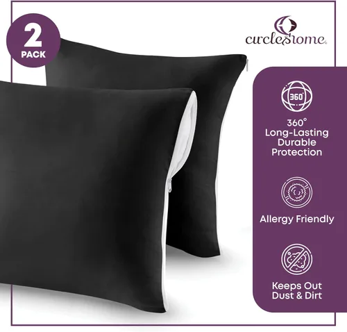 Vista 3 de CIRCLESHOME Protectores de almohada – Fundas de almohada 100% algodón transpirable – Fundas de almohada cuadradas de 16 x 16 pulgadas – Protege