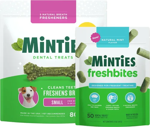 Vista 16 de Minties VetIQ - Golosinas dentales en hueso para perros, masticables dentales para perros medianos a grandes (más de 40 libras), 40