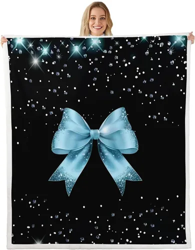 Vista 14 de Erosebridal Black Pink Bow Fleece Throw Blanket 40"x50" - Ultra-Soft for Couch Sofa Bed,Kawaii Cool Bowknot Sherpa Blanket,Princess Style Fuzzy