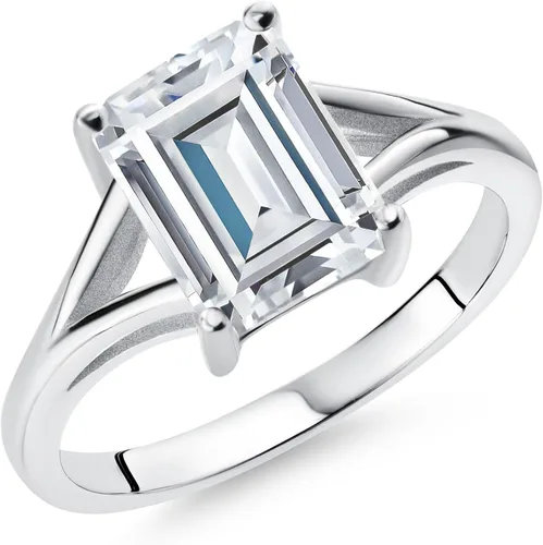 Vista 7 de Gem Stone King Anillo de compromiso solitario con diseño clásico de vástago dividido para mujer, plata de ley 925, piedra natal de piedra preciosa
