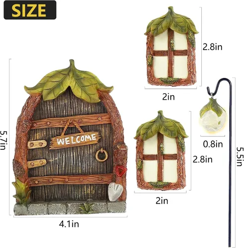 Vista 2 de Accesorios de jardín de hadas en miniatura, puerta y ventanas para árboles, escultura de patio que brilla en la oscuridad, adorno de césped, mini