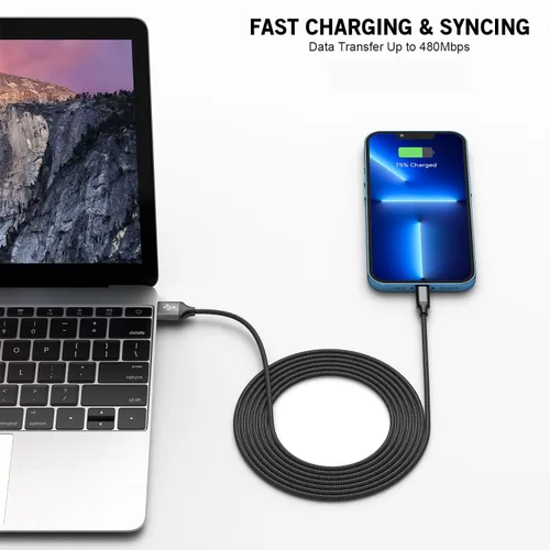 Vista 4 de Cargador de iPhone de 10 pies, bloque de carga rápida para iPhone de doble puerto USB, adaptador de enchufe de pared de 2 paquetes y cable de carga