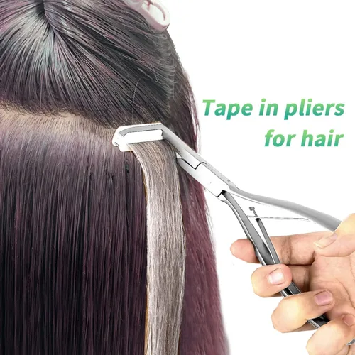 Vista 5 de Kit de herramientas de extensión de cabello con cinta adhesiva, superficie plana profesional, extensiones de cabello con cinta de acero inoxidable