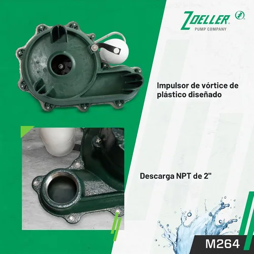 Vista 4 de Zoeller Bomba de aguas residuales M264 Waste-Mate, 4/10 caballos de fuerza, 115V
