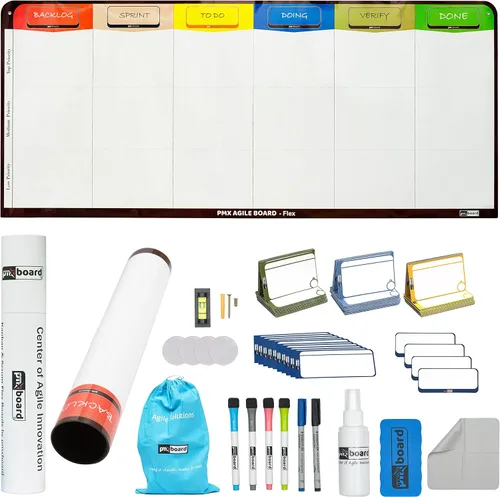 Vista 10 de Tablero Kanban magnético de 3 columnas, kit de pizarra blanca flexible Scrum, kit ágil, 47 tarjetas Kanban magnéticas, juego de tarjetas Scrum.