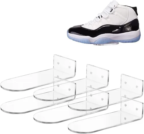 Vista 9 de 6 juegos de estantes flotantes para zapatos de pared, exhibición de zapatos de acrílico transparente para zapatos deportivos extra grueso