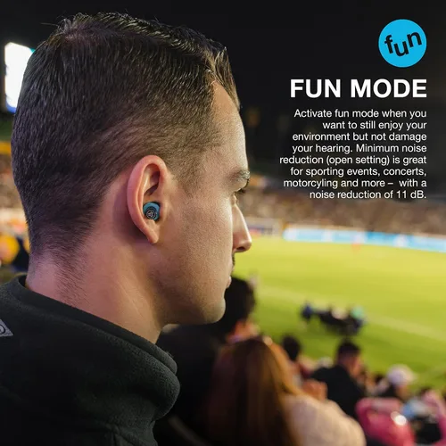 Vista 3 de JLab JBuds Protect Tapones reutilizables para los oídos, niveles de reducción de ruido duales, juegos de 5 puntas, funda de transporte con llavero