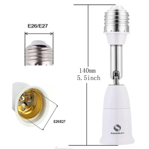 Vista 6 de RONG&LAN - Extensor de enchufe de luz E26/E27, 180 grados de flexión, adaptador extensor de enchufe, extensión ajustable E26/E27 a E26/E27