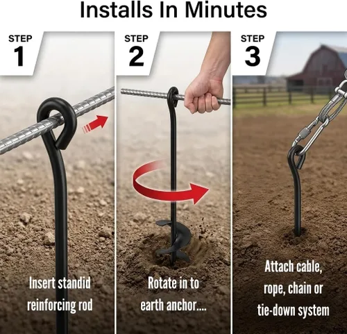 Vista 3 de Anclaje de tierra estilo barrena 5/8" x 48" x 6" High-Tensile Steel Construction, Superior Hold, Secure Screw-In Ground Installation, Canopies &