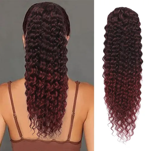 Vista 17 de Matriarchs Extensión de cola de caballo rizada de 24 pulgadas, cola de caballo con cordón para mujeres negras, sintética, larga, afro, rizada y 1b