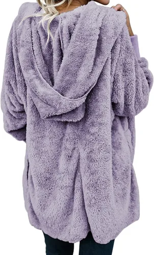 Vista 2 de Dokotoo - Chaqueta de invierno de manga larga para mujer, de vellón, cárdigan para el invierno, mullida, color liso, frente abierto, con capucha