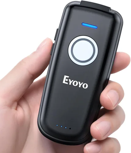Vista 10 de Eyoyo Mini escáner de código de barras Bluetooth 1D inalámbrico, con botón de encendido/apagado, botón de subida y bajada de volumen, batería