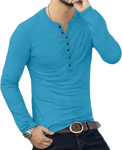 Vista 5 de YTD - Camiseta de manga larga para hombre estilo informal corte ajustado