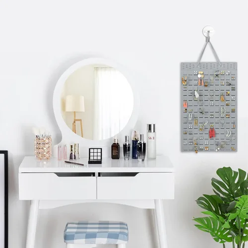 Vista 6 de Resovo Organizador de aretes colgantes, soporte de aretes de pared con 2 ganchos, capacidad para hasta 300 pares, diseño compacto, material suave