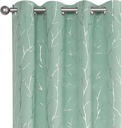 Vista 42 de BUHUA Cortinas pequeñas para ventana de 36 pulgadas de largo, 2 paneles, cortinas opacas con elegantes ramas de árbol plateadas, cortinas de bloqueo