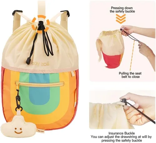 Vista 3 de Zoy zoii Bolsa con cordón para niños, bonita bolsa de regalo para niñas, niños, deportes, campamento, viajes al aire libre, Arco iris