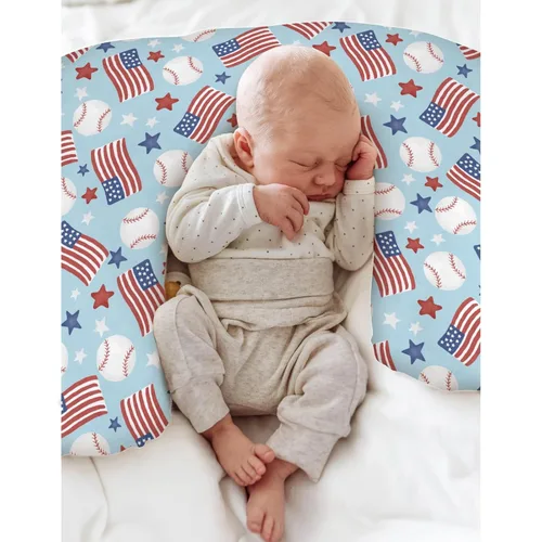 Vista 4 de Fundas de almohada de lactancia para niños y niñas, diseño de bandera estadounidense, béisbol, 4 de julio, estrellas, funda de almohada