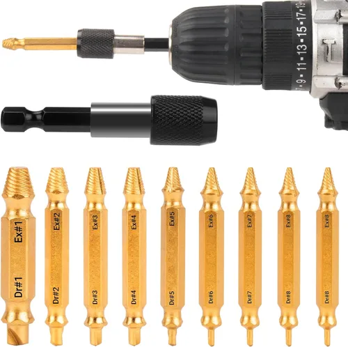 Vista 7 de Juego de 7 piezas de extractor de tornillos dañados, extractor de pernos fácil de quitar con adaptador de cambio rápido para quitar fácilmente