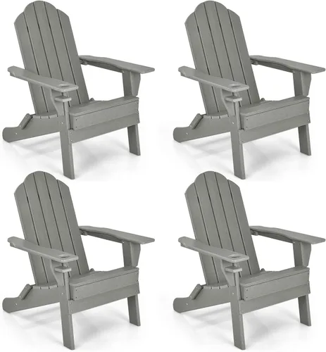 Vista 11 de Giantex Adirondack - Silla plegable para exteriores, silla de patio resistente a la intemperie de HDPE con soporte integrado para tazas, silla
