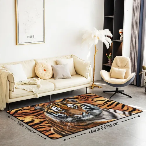 Vista 2 de Alfombra abstracta de tigre, 3 x 5 pies, color marrón y negro, alfombra con estampado de rayas de animales salvajes, para adolescentes y adultos