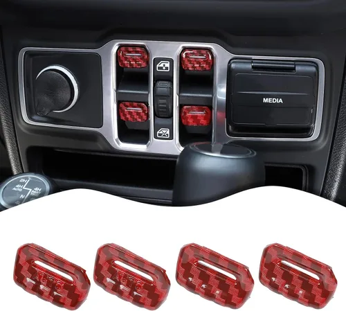 Vista 20 de JeCar 4 piezas para Jeep Wrangler Cubierta de botón del interruptor de ventana de la moldura interior negra para Jeep Wrangler JL JLU Gladiator JT