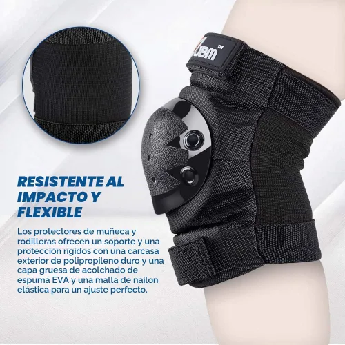 Vista 3 de JBM Rodilleras para adultos y niños, coderas y muñequeras para patinaje en línea, patinaje, patinaje Negro